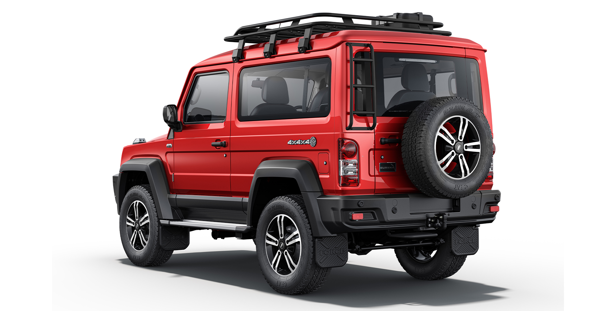 Red Colour Gurkha 4x4x4 car in india with Rear Ladder