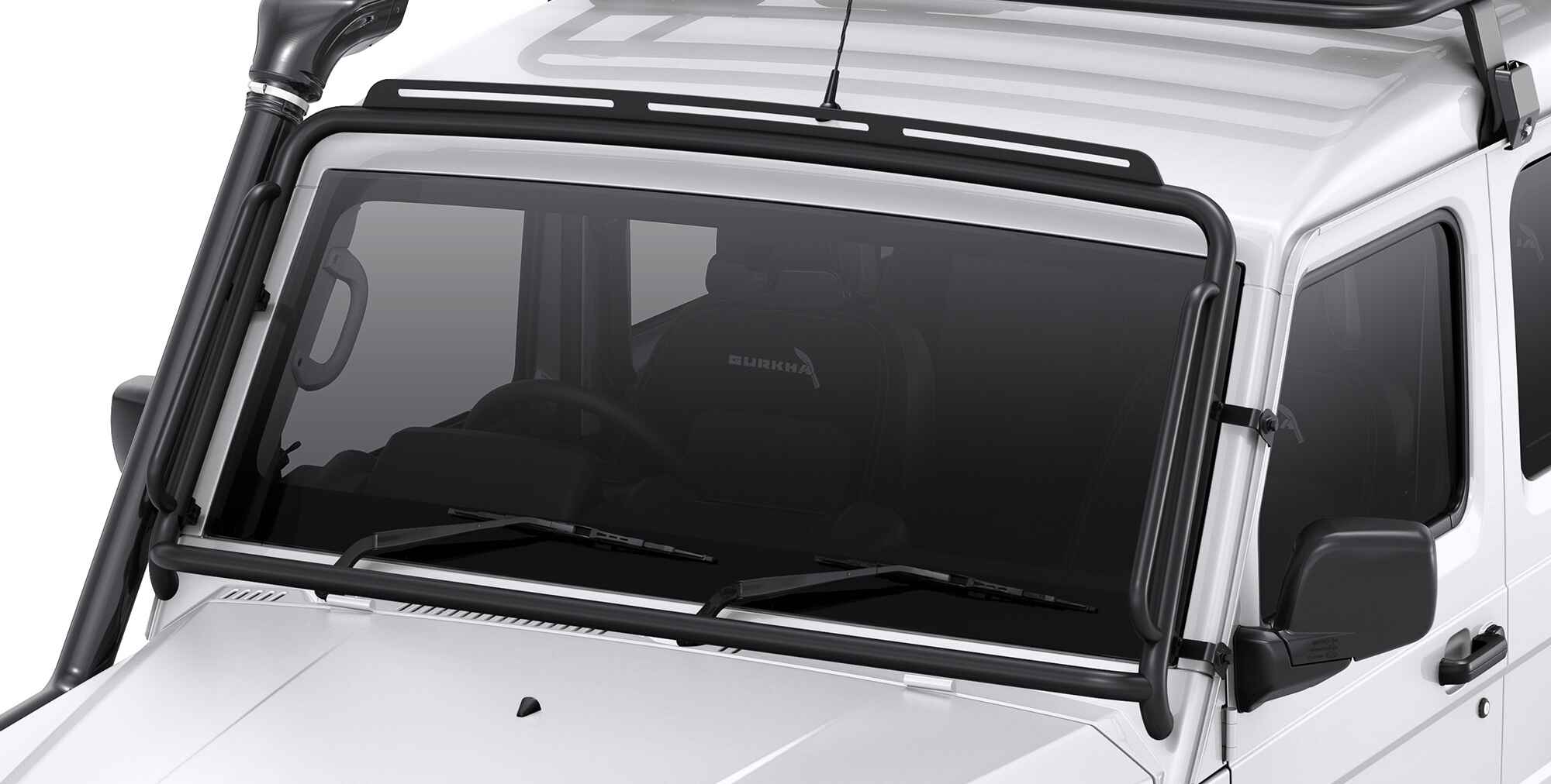 Force Gurkha White Car with Windscreen Bar